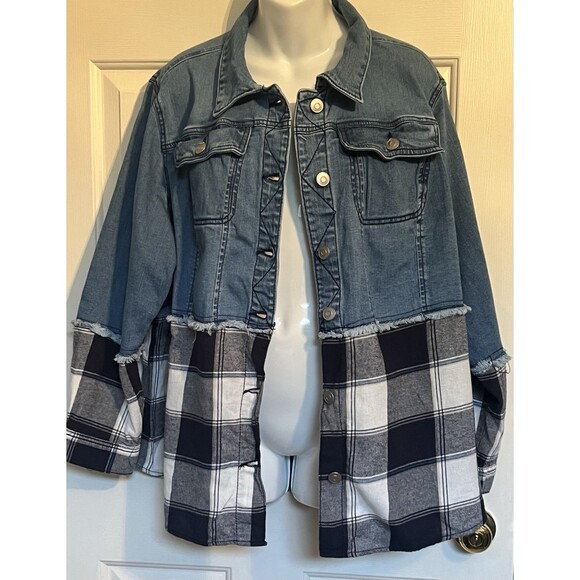 E.S.T. Denim 1946 Shacket For Women With Plaid Detail 18/20W - Picture 4 of 11